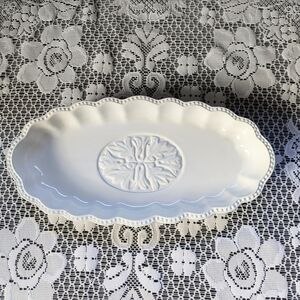 Joshua Maxwell Studio Hampton Oval Dish Platter White Ceramic Embossed Beaded